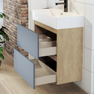 Ensemble de Salle de Bain Zel | Meuble Suspendu | 70 cm Bleu | Deux Tiroirs | Lavabo Encastré | Miroir non inclus | Meuble Monté | Alday