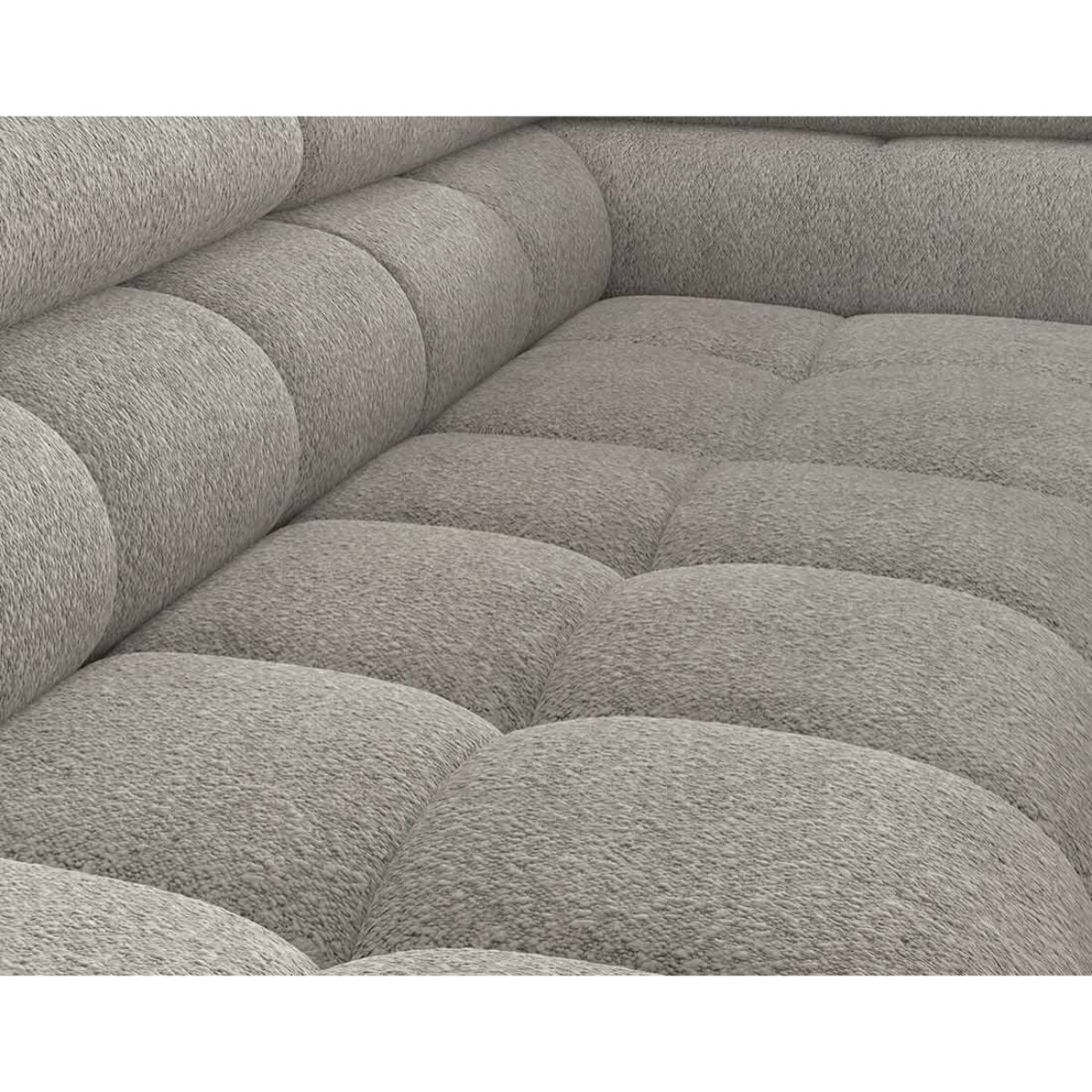 Elisa - canapé d'angle droit 5 places convertible avec coffre et têtières réglables en tissu bouclette - Taupe