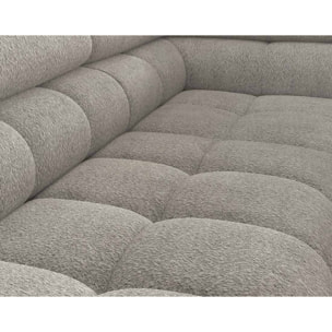 Elisa - canapé d'angle droit 5 places convertible avec coffre et têtières réglables en tissu bouclette - Taupe