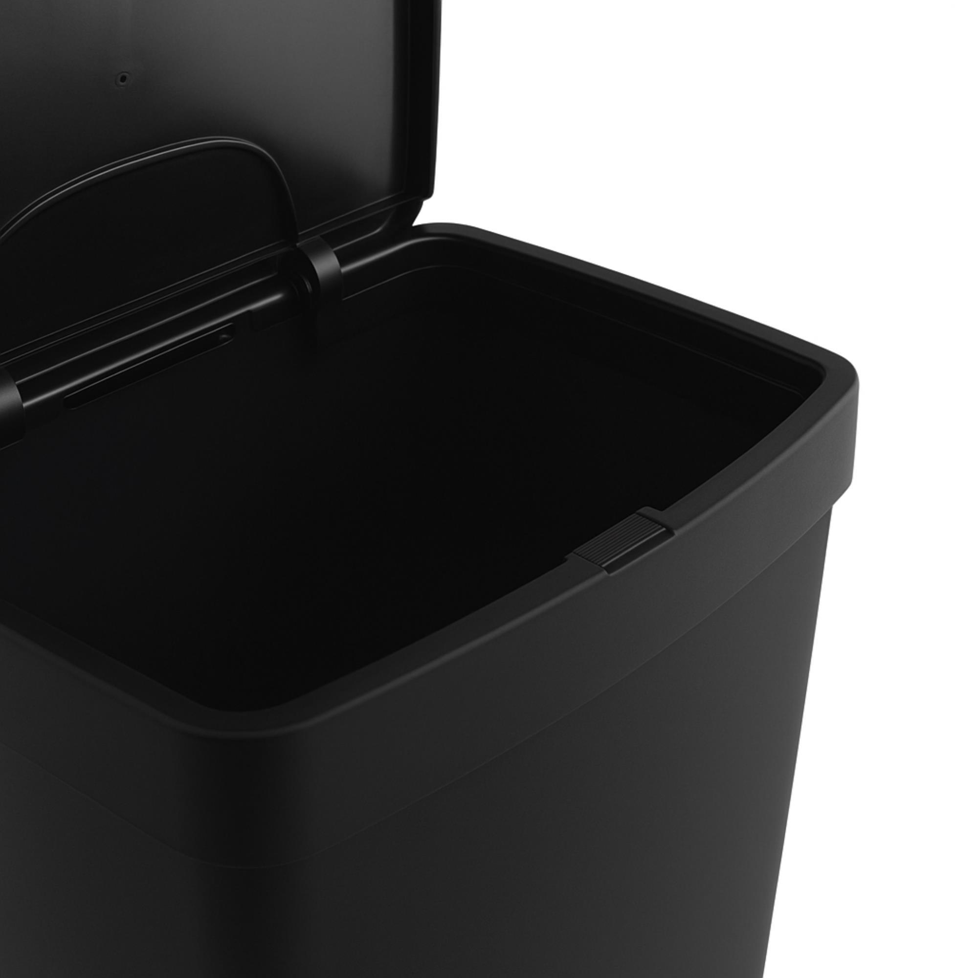 Cubo de basura o reciclaje 70l en negro, vertical, en 2 compartimentos, papelera para residuos, 76 cm de altura, fácil gestión, negro antracita