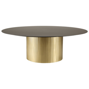 JAMES - Table basse ronde 110x110cm plateau en fer noir pied strié doré