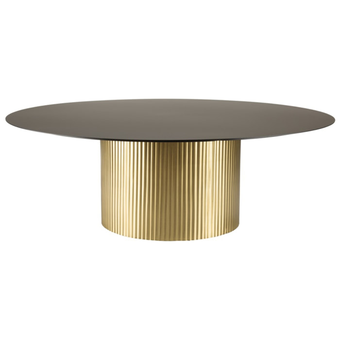 JAMES - Table basse ronde 110x110cm plateau en fer noir pied strié doré