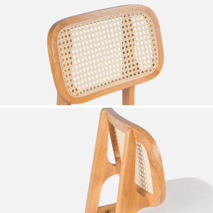 Tabouret de bar bois d'hévéa cannage et tissu 66,5cm (lot de 2) MANI