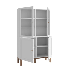 Vaisselier décor chêne et gris clair vitré 163 cm 4 portes - PENNY