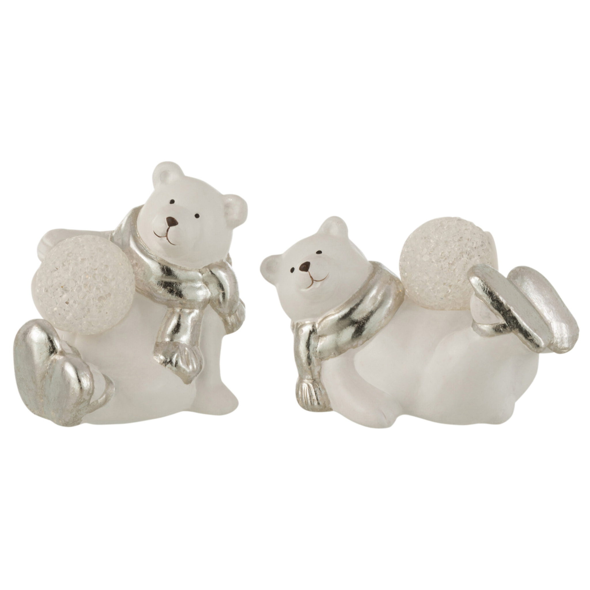 J-Line figurine de Noël Ours Polaire Couche - polyrésine - blanc/argent - 2 pcs - LED