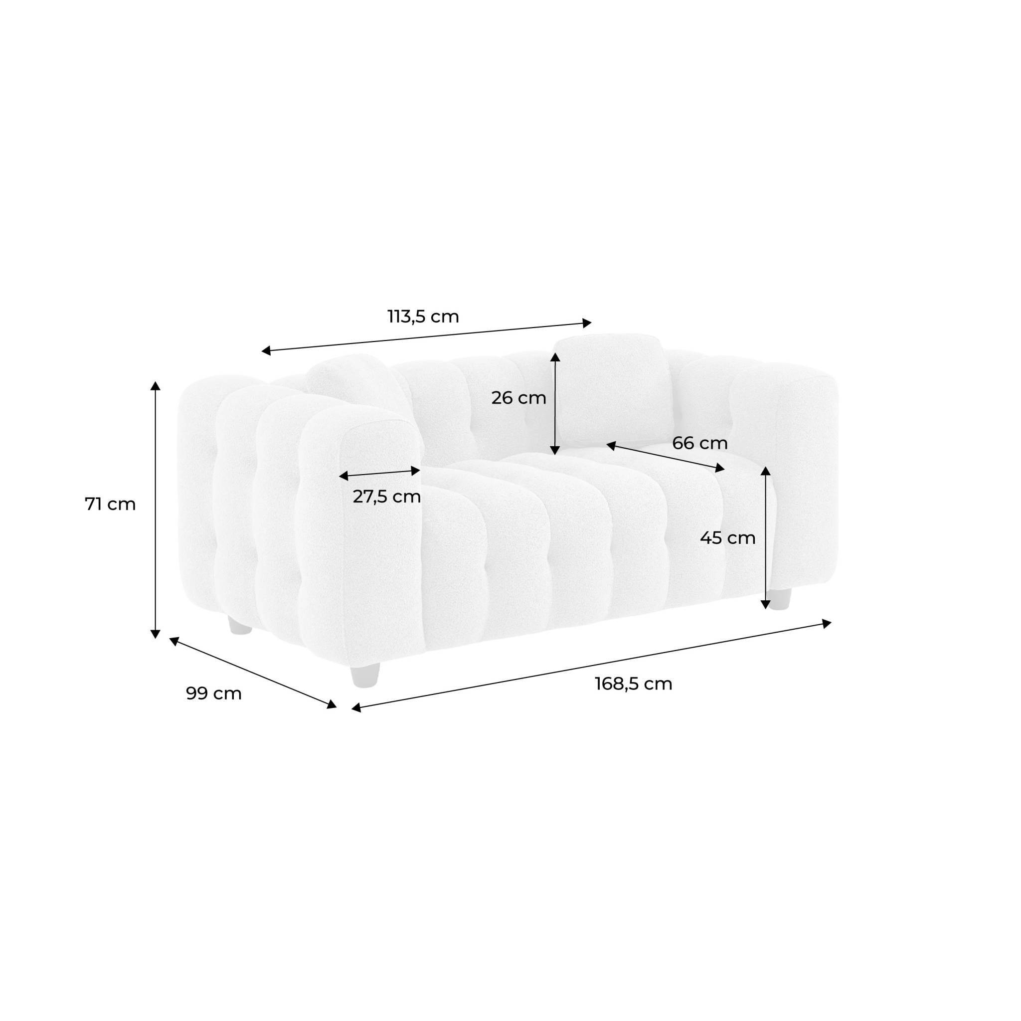 Canapé 2 places bouclette texturée capitonnée LEON