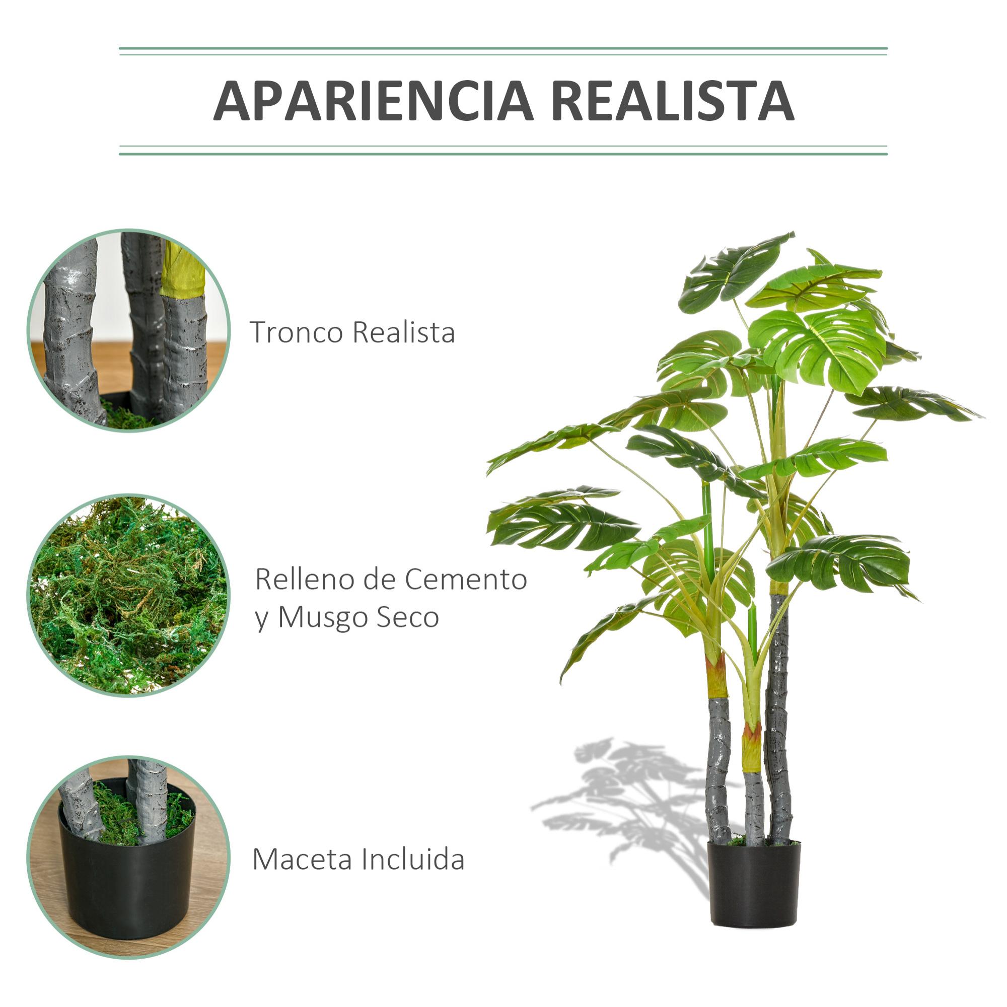 Planta Monstera Artificial 120 cm con Maceta y 20 Hojas Realistas Planta Tropical Decorativa para Hogar Salón Dormitorio Interior y Exterior Verde