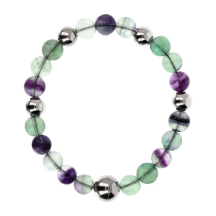 Bracciale di Sfere Argentate e in Pietra Naturale Fluorite Multicolore in Argento 925 placcato Rodio