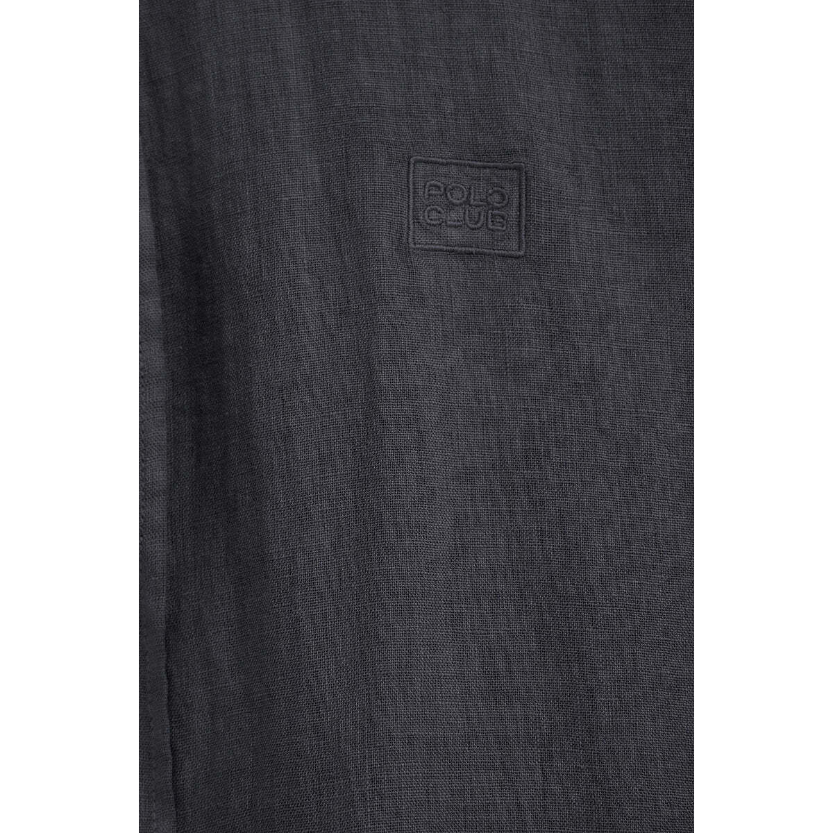 Camicia blu marino in lino regular fit con toppa Polo Club