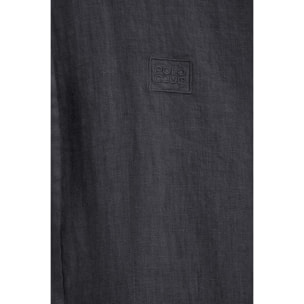 Camicia blu marino in lino regular fit con toppa Polo Club