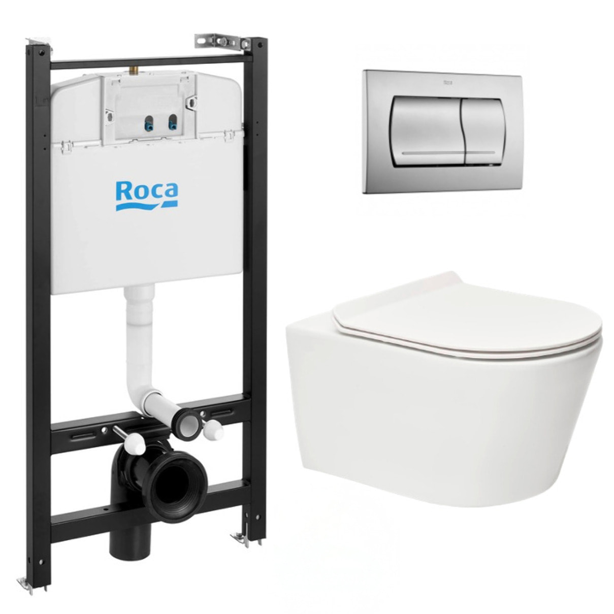 Pack Bâti-support Roca Active+WC sans bride SAT Brevis+plaque chrome mat (RocaActiveBrevis-2-DE)