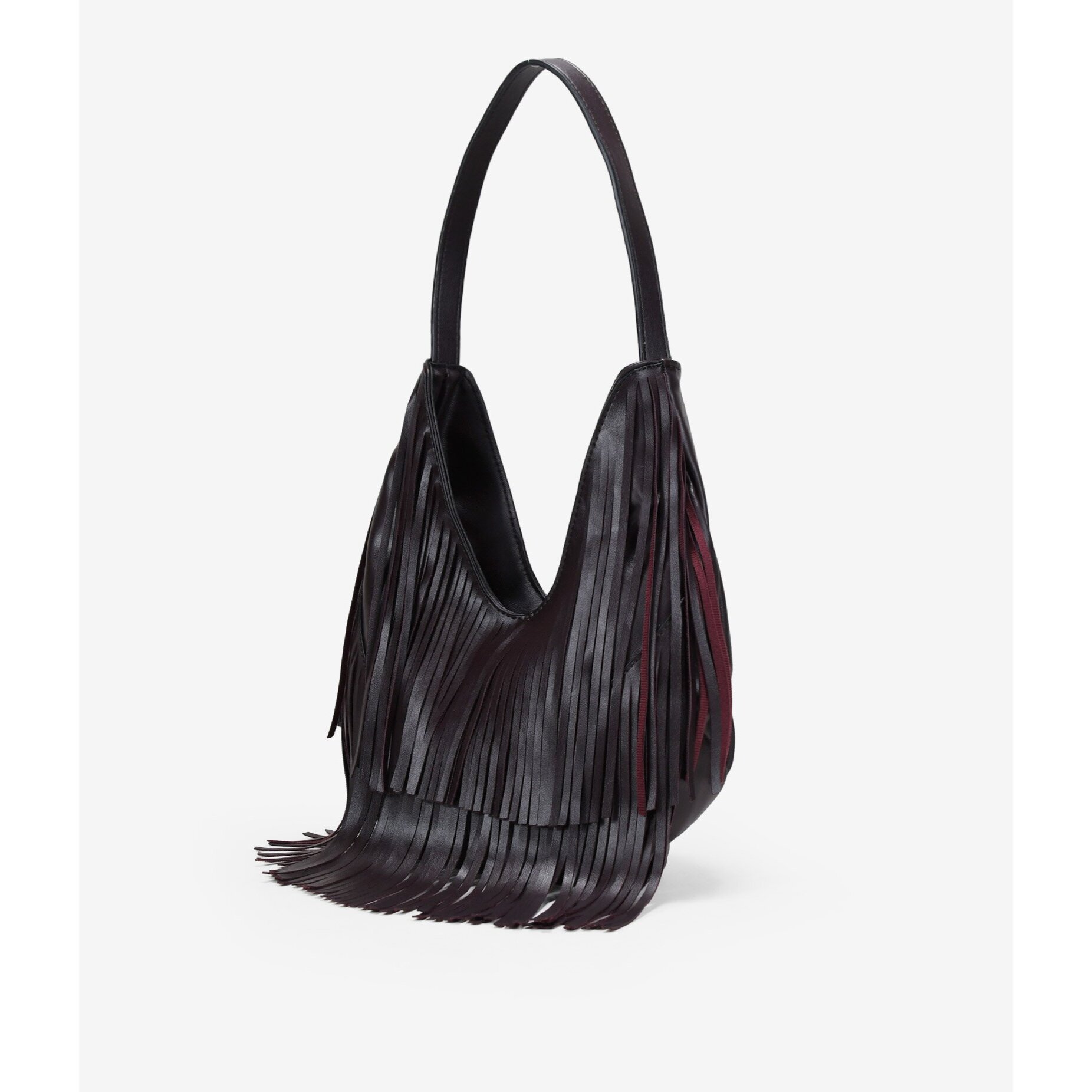 Bolso de hombro burdeos con flecos