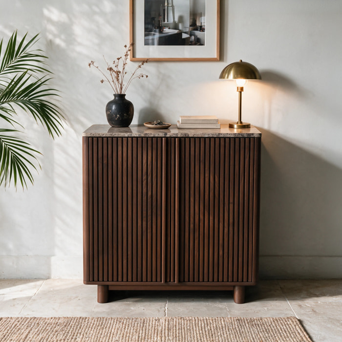 Petit buffet en bois de manguier et plateau en marbre - Flavio