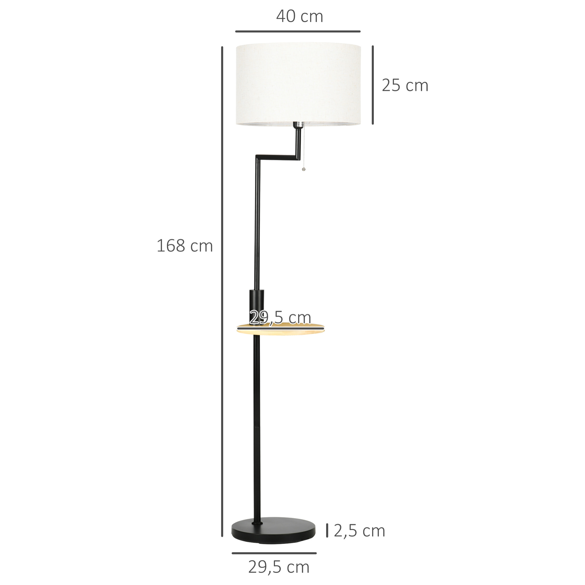 HOMCOM Lámpara de Pie con Mesita Auxiliar Lámpara con Estante Cargador USB Casquillo E27 Máx. 40W con Pantalla de Lino Interruptor de Cadena para Salón Ø40x168 cm Natural