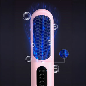 Cepillo eléctrico alisador de iones negativos con 5 ajustes de temperatura de 130 °C a 210 °C.