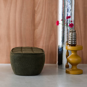 Pouf. repose-pieds pour chauffeuse 1 place Boni bouclette texturée kaki L 91 x P 63 x H 40cm - Boni