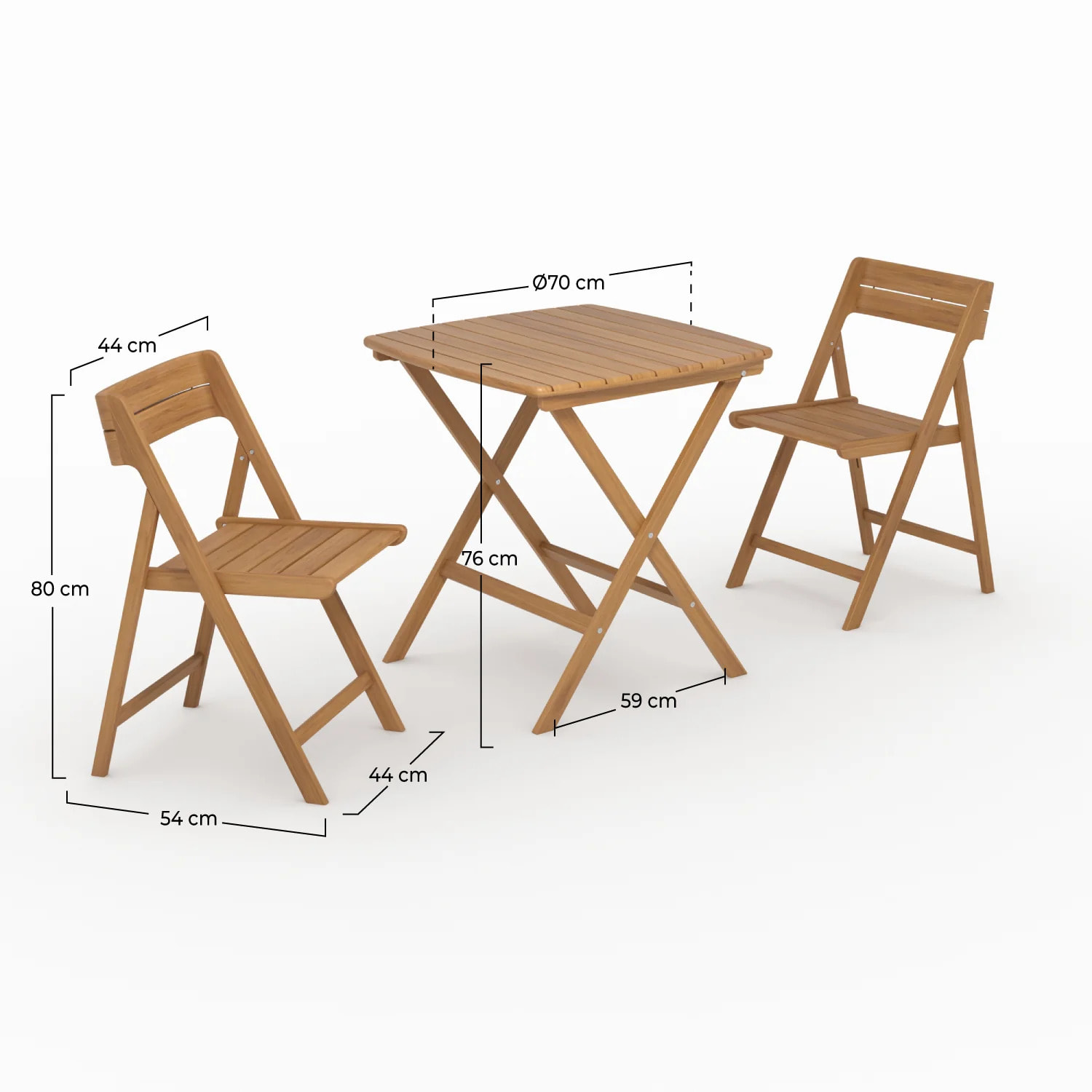 Table et chaises de jardin en bois d'acacia huilé 2 personnes - Siquijor
