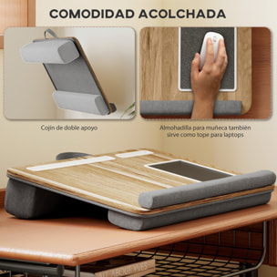 Soporte para Ordenador Portátil con Cojín Soporte Portátil con Ranura para Tableta Almohadilla para Mouse Reposamuñecas Mesa para Cama para Hogar Oficina Roble