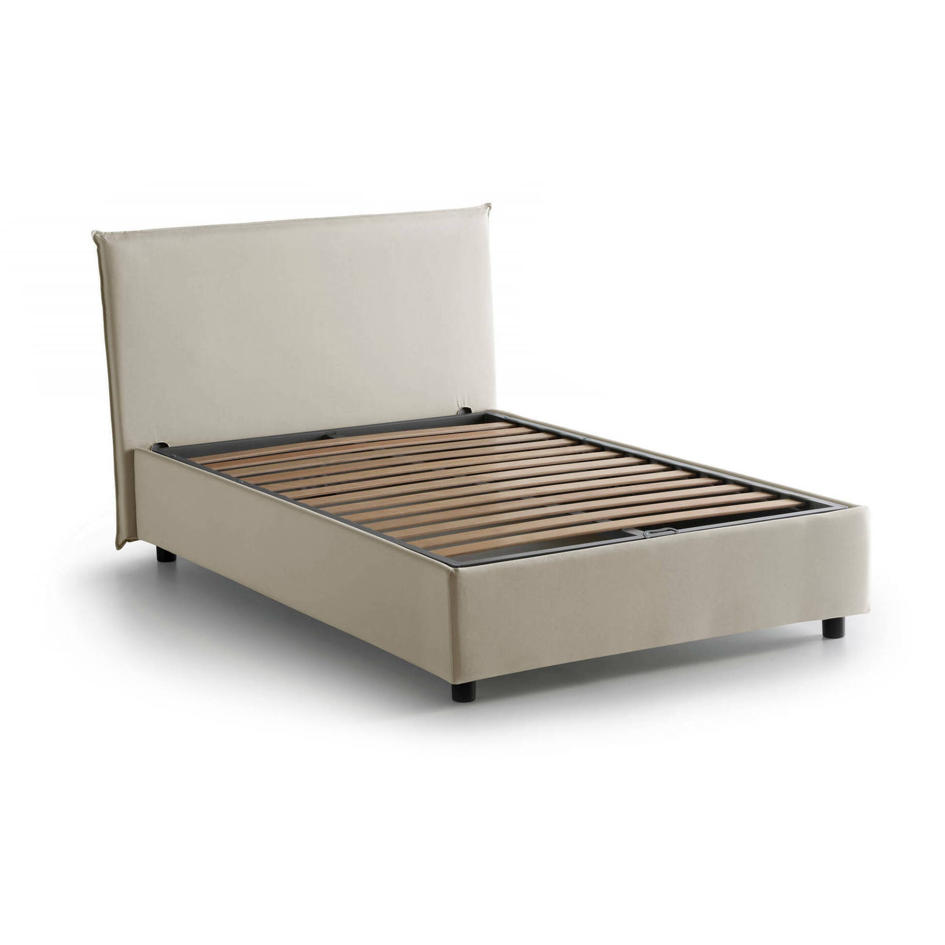 Letto piazza e mezza Astrid, Letto contenitore con rivestimento in tessuto, 100% Made in Italy, Apertura frontale, adatto per materasso Cm 120x200, Beige