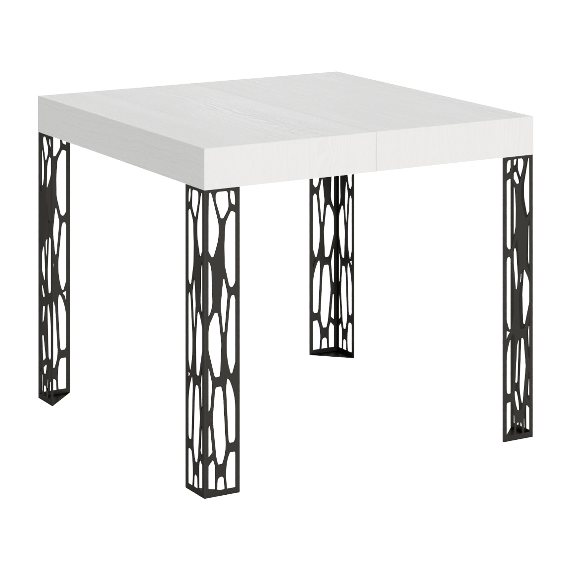 Table Ghibli Extensible Dessus Frêne Blanc 90x90 Allongée 246 cadre Anthracite