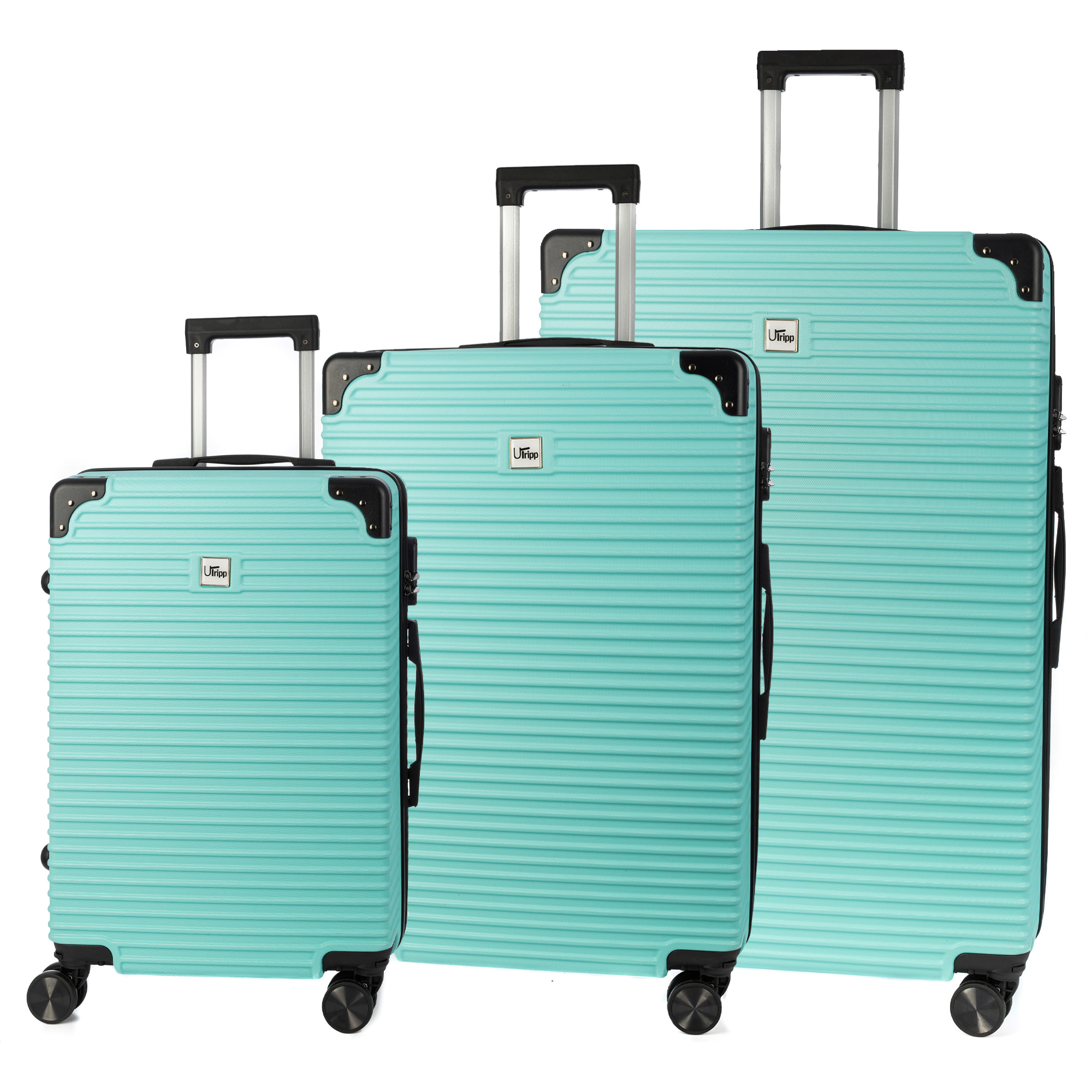 DAM Set di 3 valigie Trolley, in materiale leggero ABS ad alta resistenza con angoli rinforzati. Chiusura numerica e 4 ruote doppie removibili e girevoli a 360°. 54x32x80 Cm. Colore: Verde Acqua