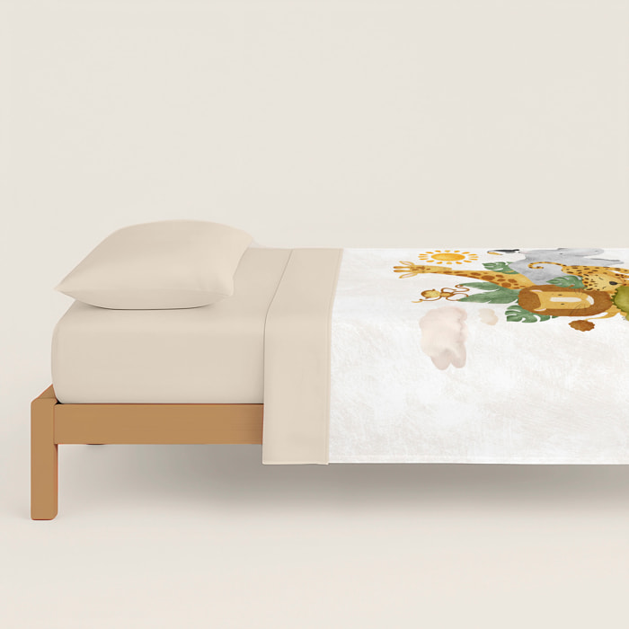 Naturals - Funda Nórdica Estampada - Infantil - 100% Algodón - Incluye 1 Funda de Almohada - Safari