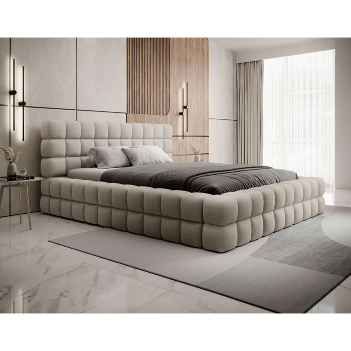 Kingston - lit coffre - 140x200 - sommier inclus - en tissu bouclette - Beige