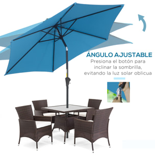 Sombrilla de Jardín, Ø260x235 cm, Parasol de Jardín Reclinable con Manivela, Poste Desmontable de Aluminio y 6 Varillas de Metal, para Terraza, Exterior, Balcón, Azul