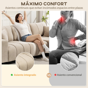 Sofá Chaise Longue Reversible, Sofá Esquinero en Forma de L de 3 Plazas, 2 Almohadas, Tapizado en Lino, Marco de Acero, para Salón, 242x156x87 cm, Beige