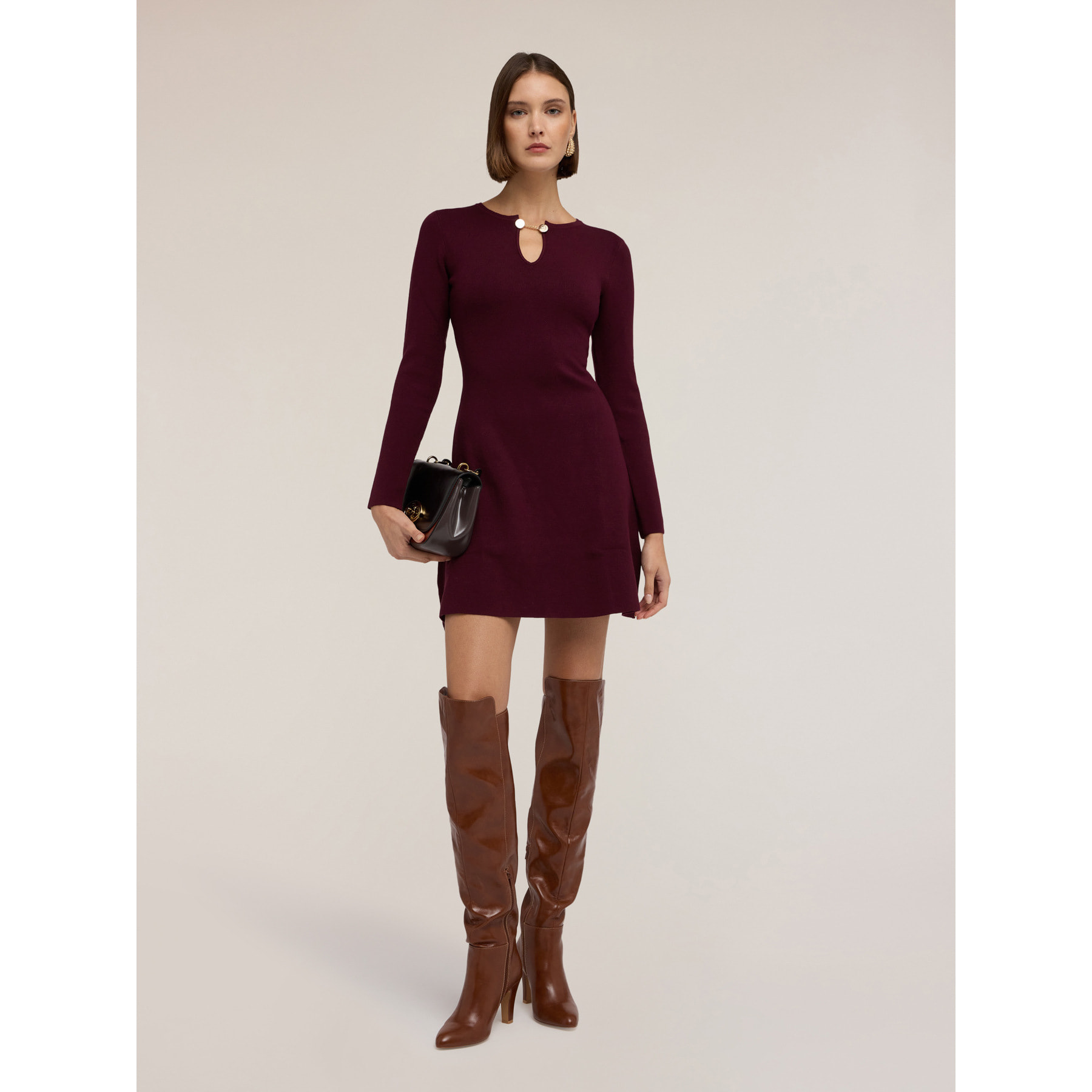 Motivi - Vestito tubino in maglia con dettaglio metallico - Bordeaux