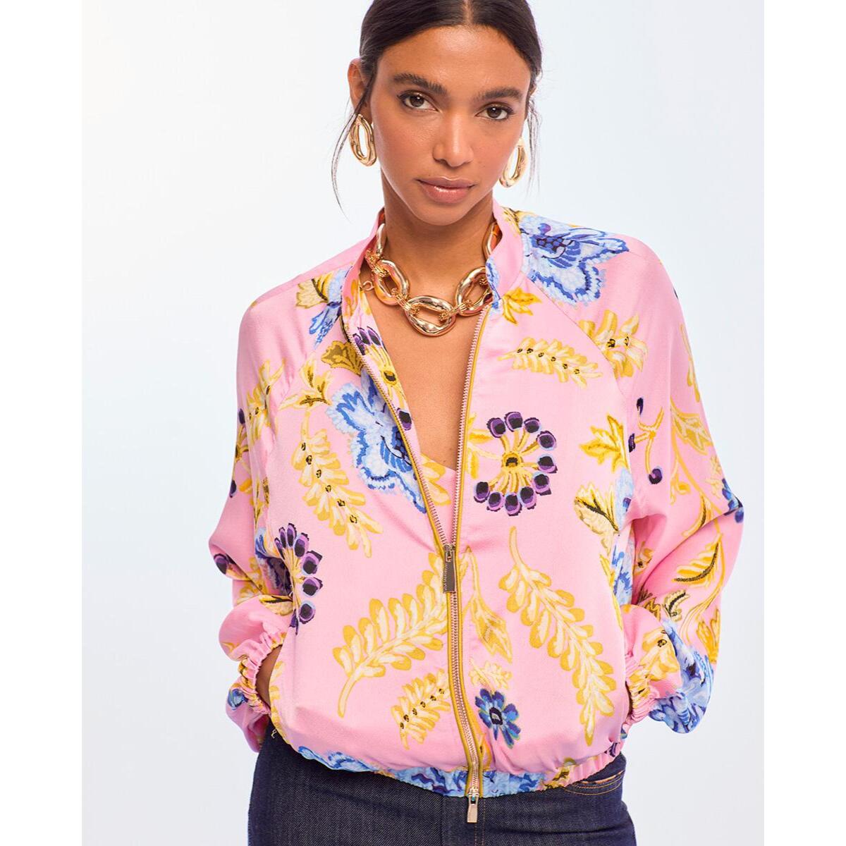 bomber in raso con stampa