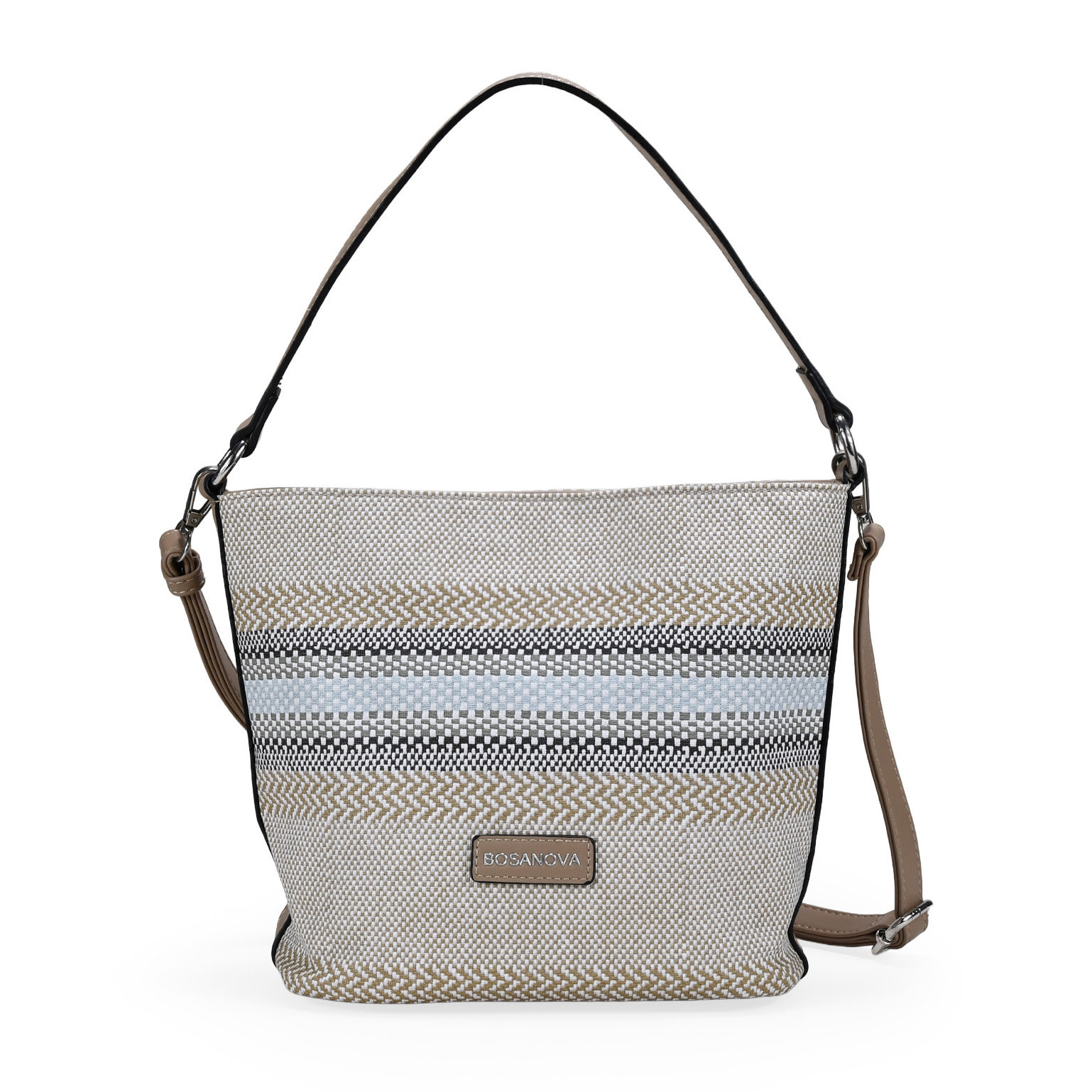 Bolso de hombro taupe y beige con rayas