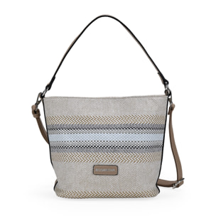 Bolso de hombro taupe y beige con rayas