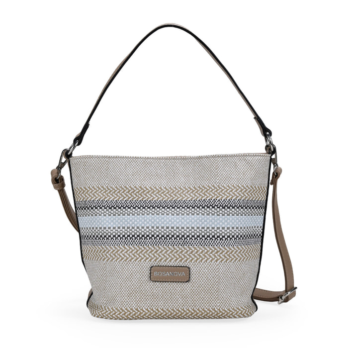 Bolso de hombro taupe y beige con rayas