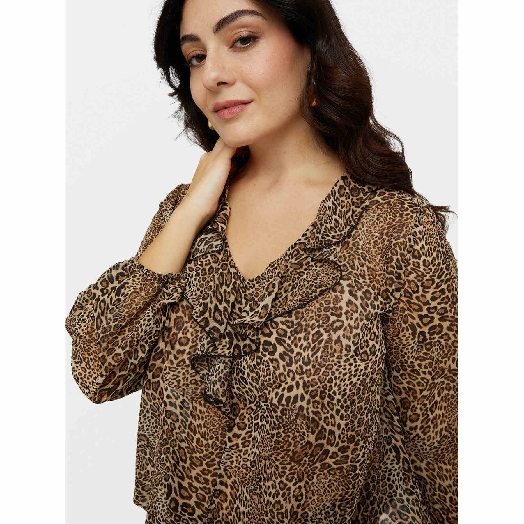 Fiorella Rubino - Blusa animalier con volantes por delante - Marrón