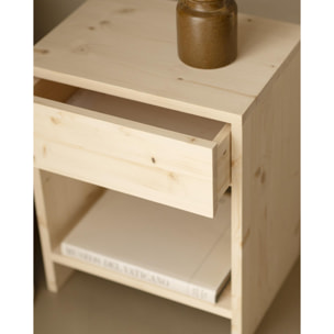 Table de chevet en bois massif avec un tiroir dans un ton naturel de 50x40cm Hauteur: 50 Longueur: 40 Largeur: 29.5