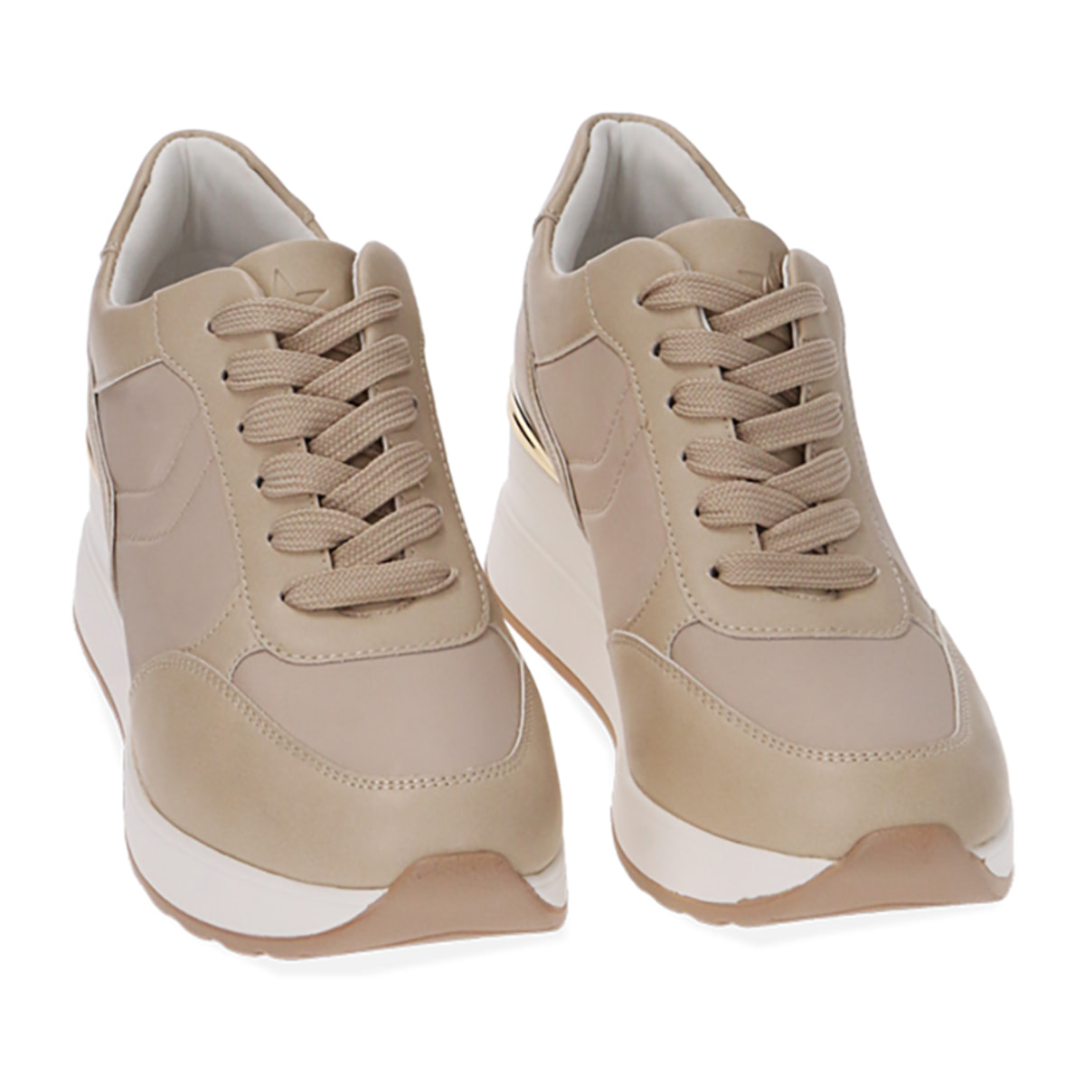 Zapatillas beige, tacón de cuña 6 cm