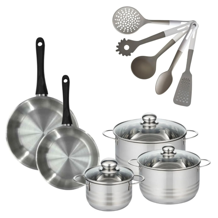 Lot Poêle 24/28 cm Fackelmann Geneva avec 3 Faitouts 16/20/24 cm et 5 ustensiles