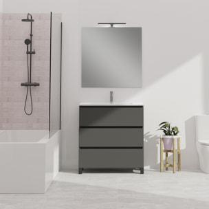 Ensemble De Salle De Bain Wink | 90 Cm Gris Mat | 3 Tiroirs | Vasque Ceramique | N'Inclut Pas Miroir | Mueble Montado | Alday