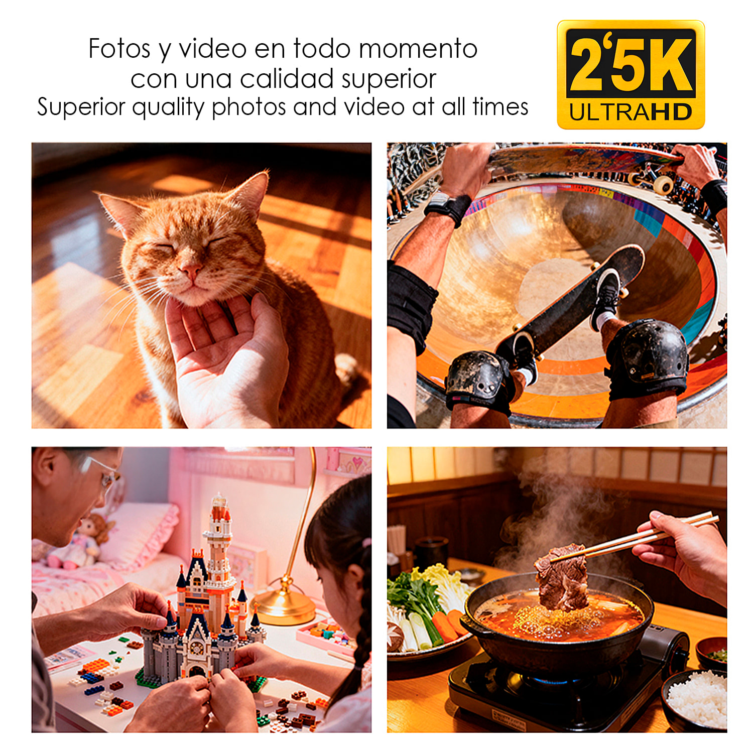 Gafas inteligentes HY15 con cámara de 12 MP para fotos y video de 2.5k. Traductor en tiempo real con asistente de voz inteligente y acceso a ChatGPT vía app. Control de música y llamadas.