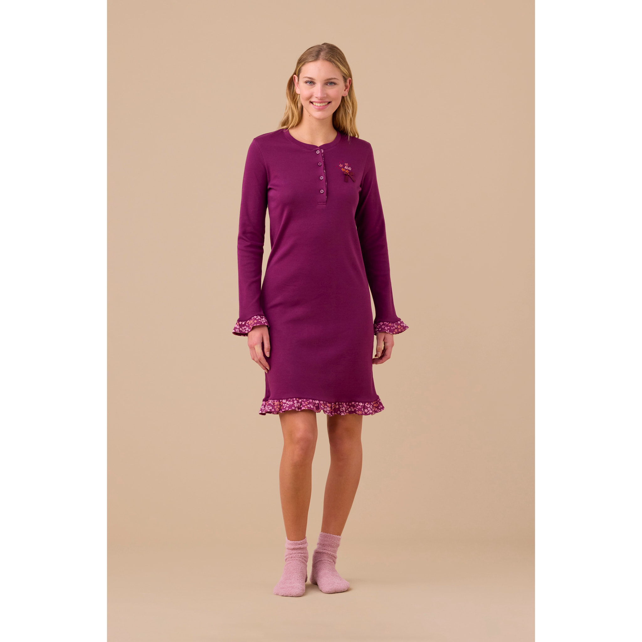 Camicia da notte donna caldo cotone articolo fiori. Noidinotte