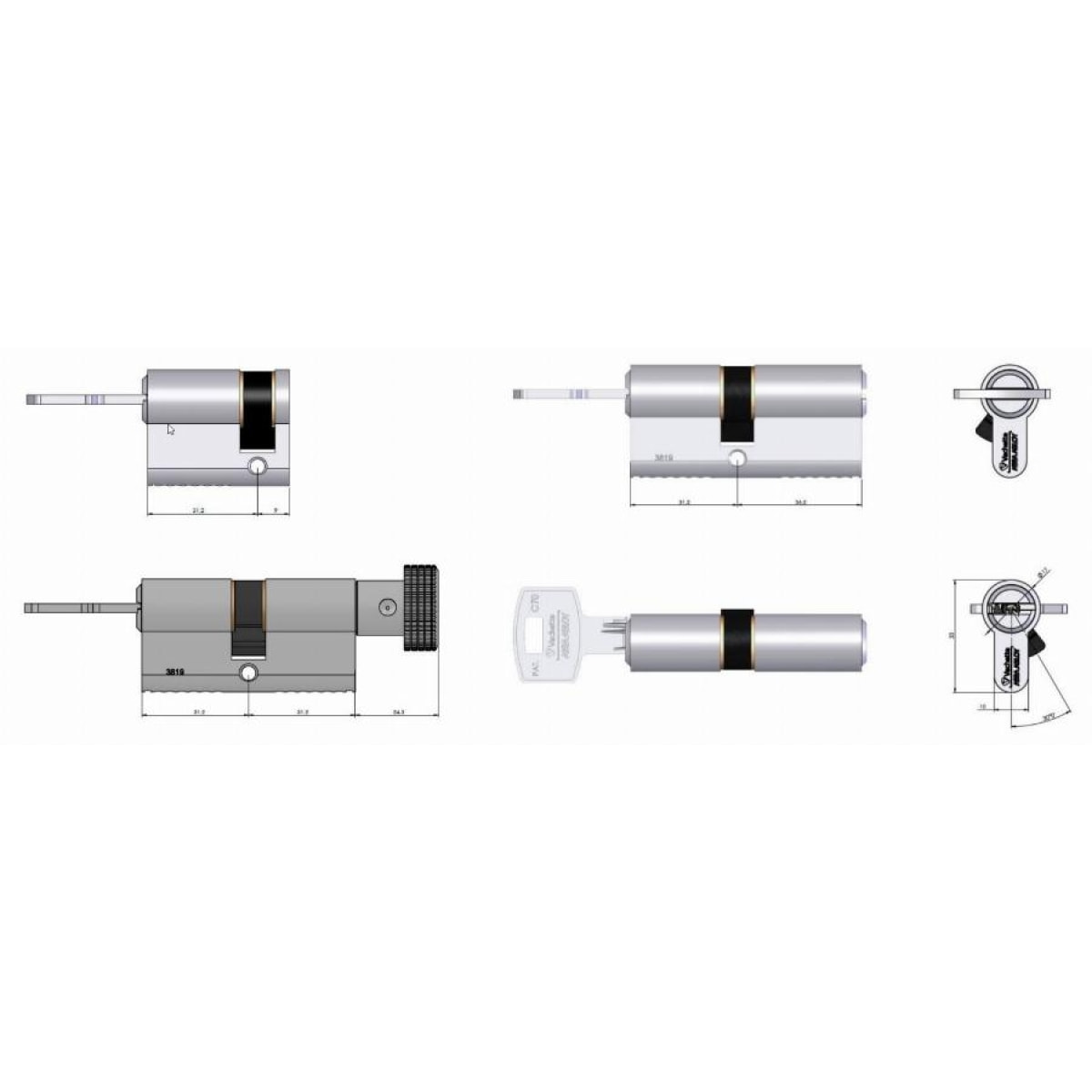 Cylindre 7101 Velix 30x40 VACHETTE 5 clés réversible varié nickelé - 28172000