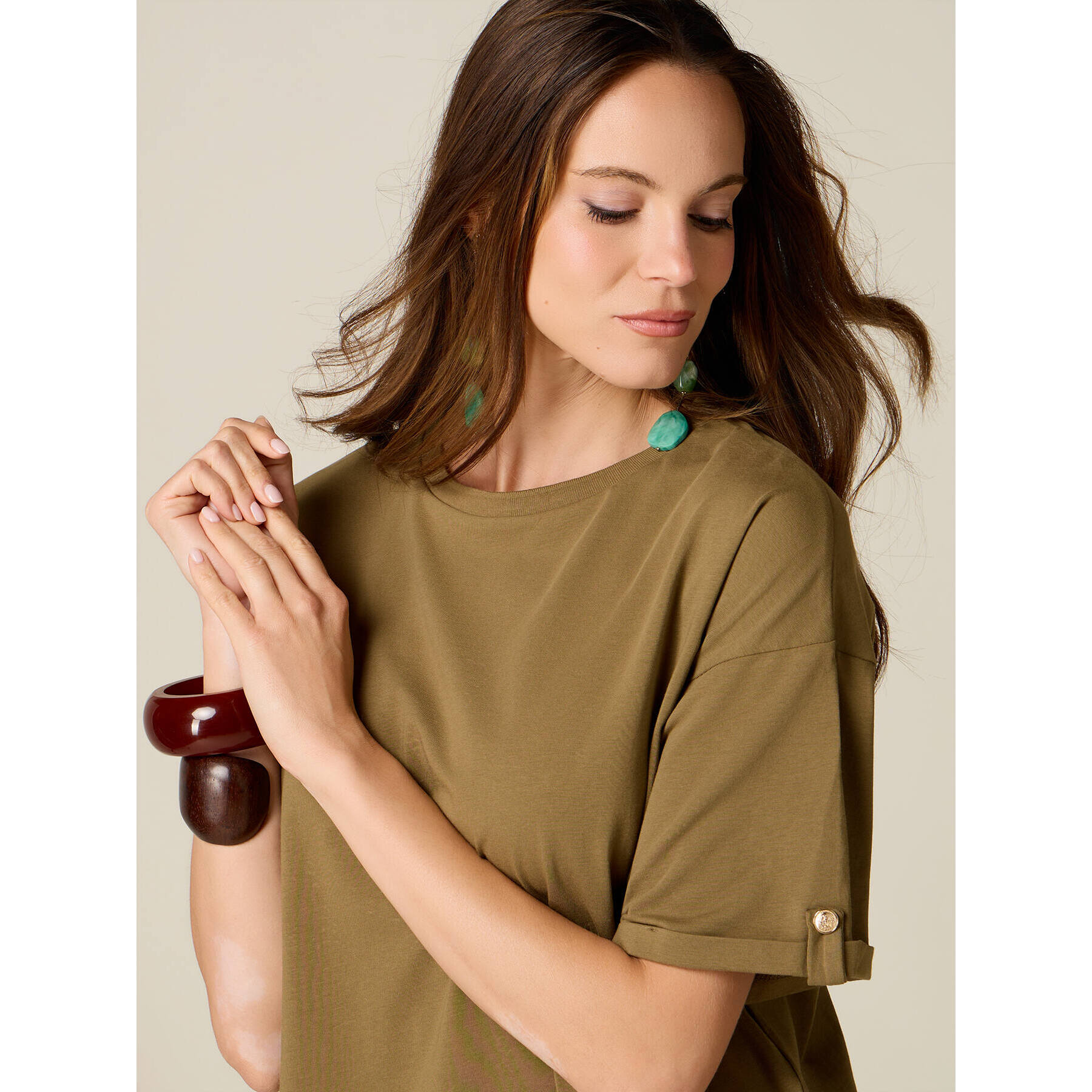 Oltre - Camiseta oversize con detalle de botones - Verde militare