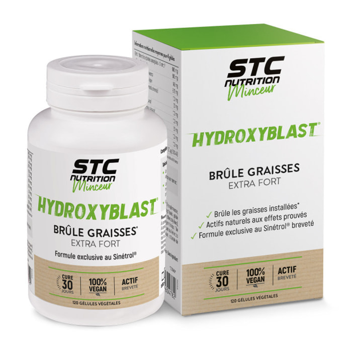 Hydroxyblast - Complément alimentaire brûle-graisse et coupe-faim - Perte de poids -- Ingrédients d'origine naturelle - Actif breveté Sinetrol® - 100 % vegan - Pilulier de 120 gélules végétales