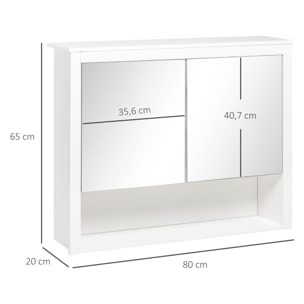 Armoire miroir de salle de bain - 2 portes, étagère, niche - MDF blanc