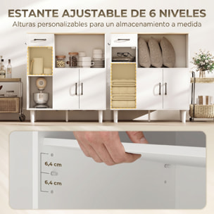 Aparador, Armario de Cocina Moderno con Puerta de Acrílico, Cajón, Estante Ajustable, Compartimento Abierto, Aparador para Cocina, Comedor, 80x34x91 cm, Blanco