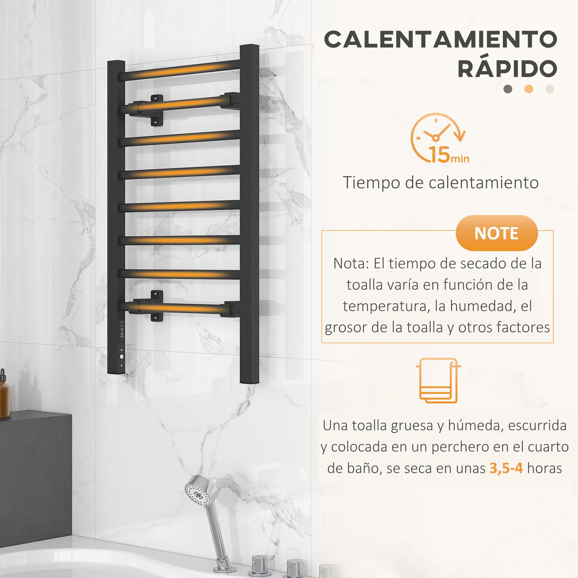 Toallero Eléctrico de Pared o Suelo 150 W Calentador de Toallas de Aleación de Aluminio con Función de Temporizador y 8 Barras para Baño 53x35x90 cm Negro