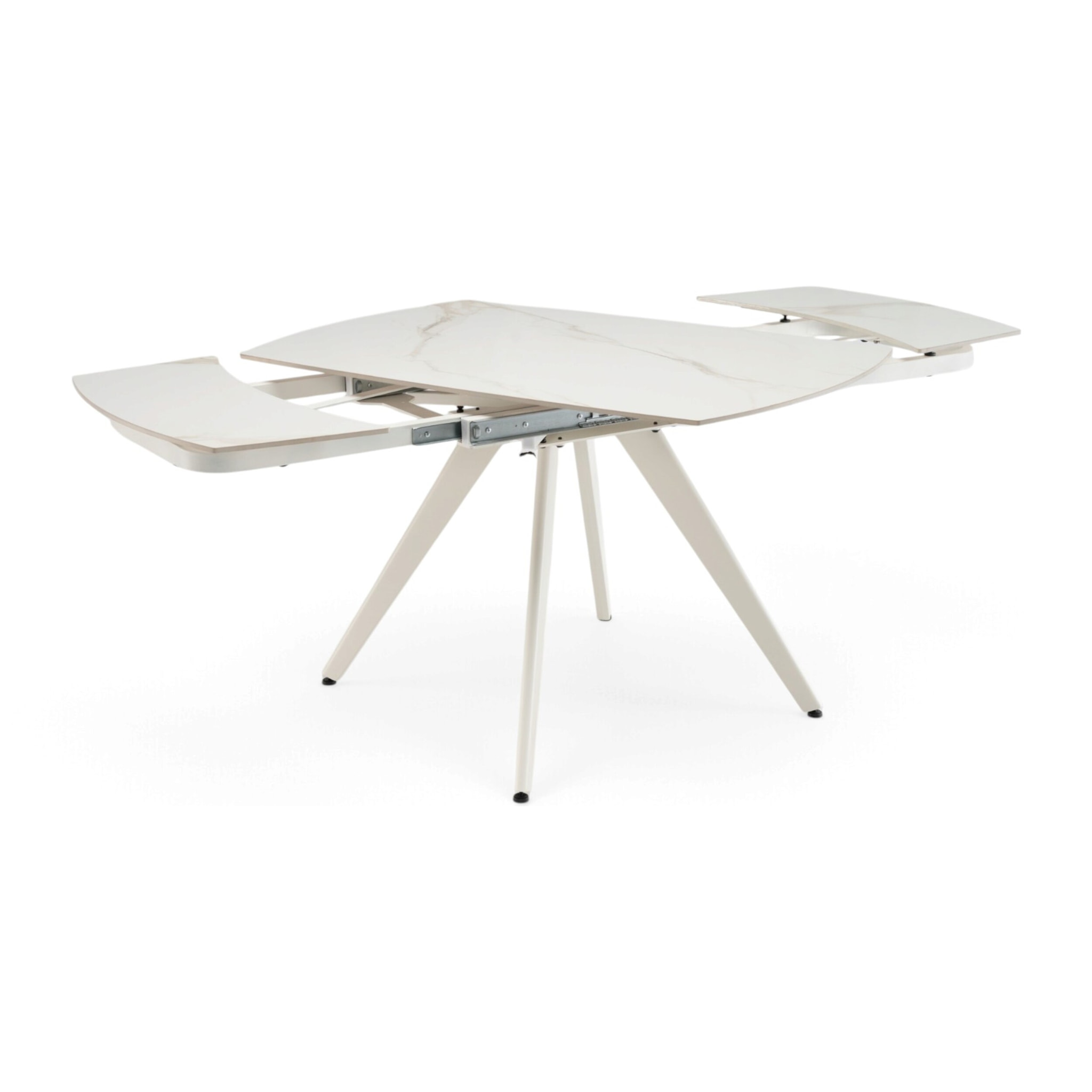 Tavolo allungabile LAVEZZI in ceramica, finitura calacatta oro lucida e gambe in metallo bianche - 120×80x78 – 180×80x75 cm