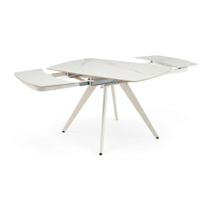 Tavolo allungabile LAVEZZI in ceramica, finitura calacatta oro lucida e gambe in metallo bianche - 120×80x78 – 180×80x75 cm
