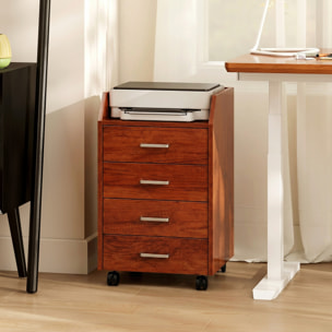 Cajonera de Escritorio con Ruedas, Cajonera de Oficina con 4 Cajones, Archivador Móvil para Estudio, Salón, para Debajo del Escritorio, 40x36x65 cm, Marrón